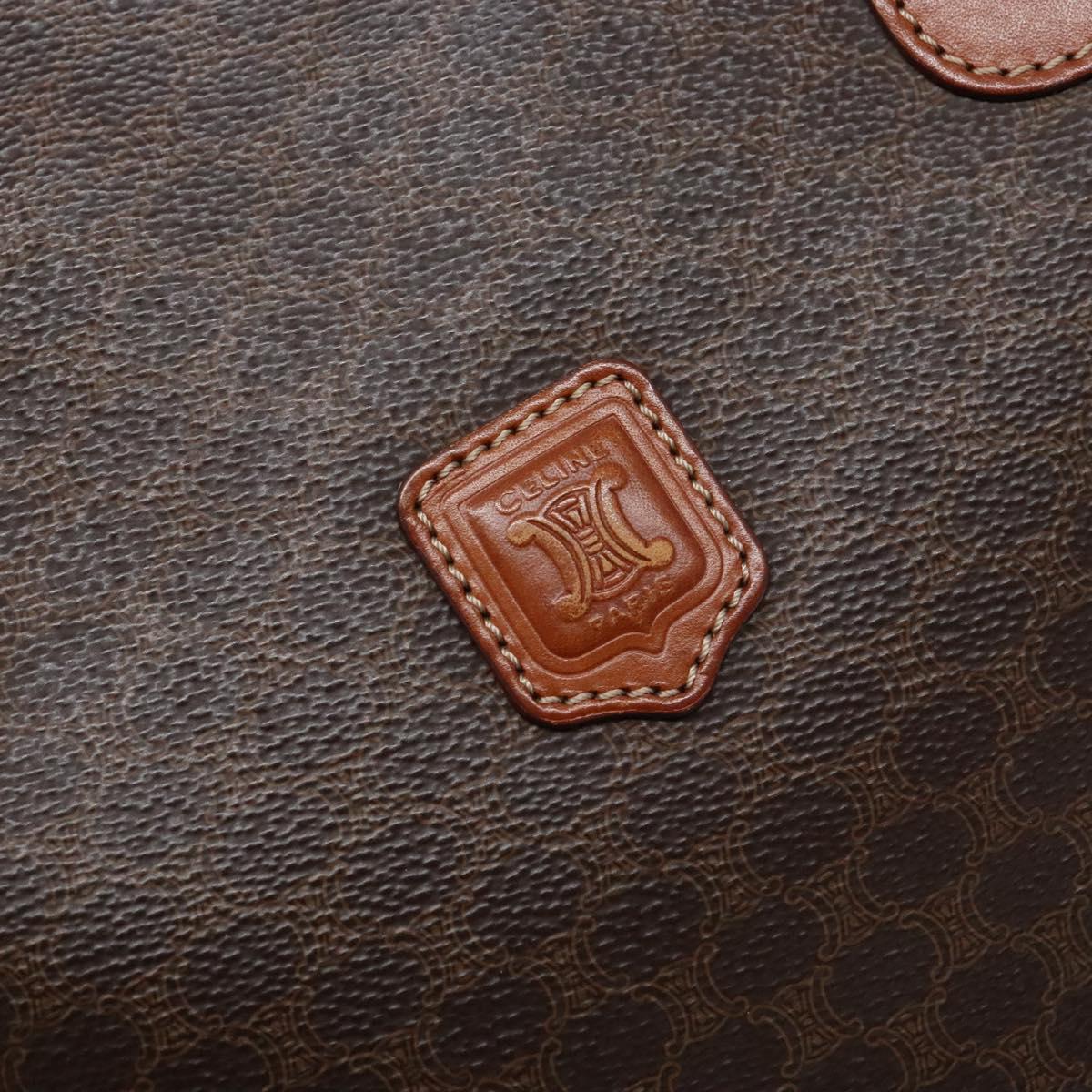 CELINE Macadam Canvas Hand Bag PVC Leather Brown Gold Auth ep10409