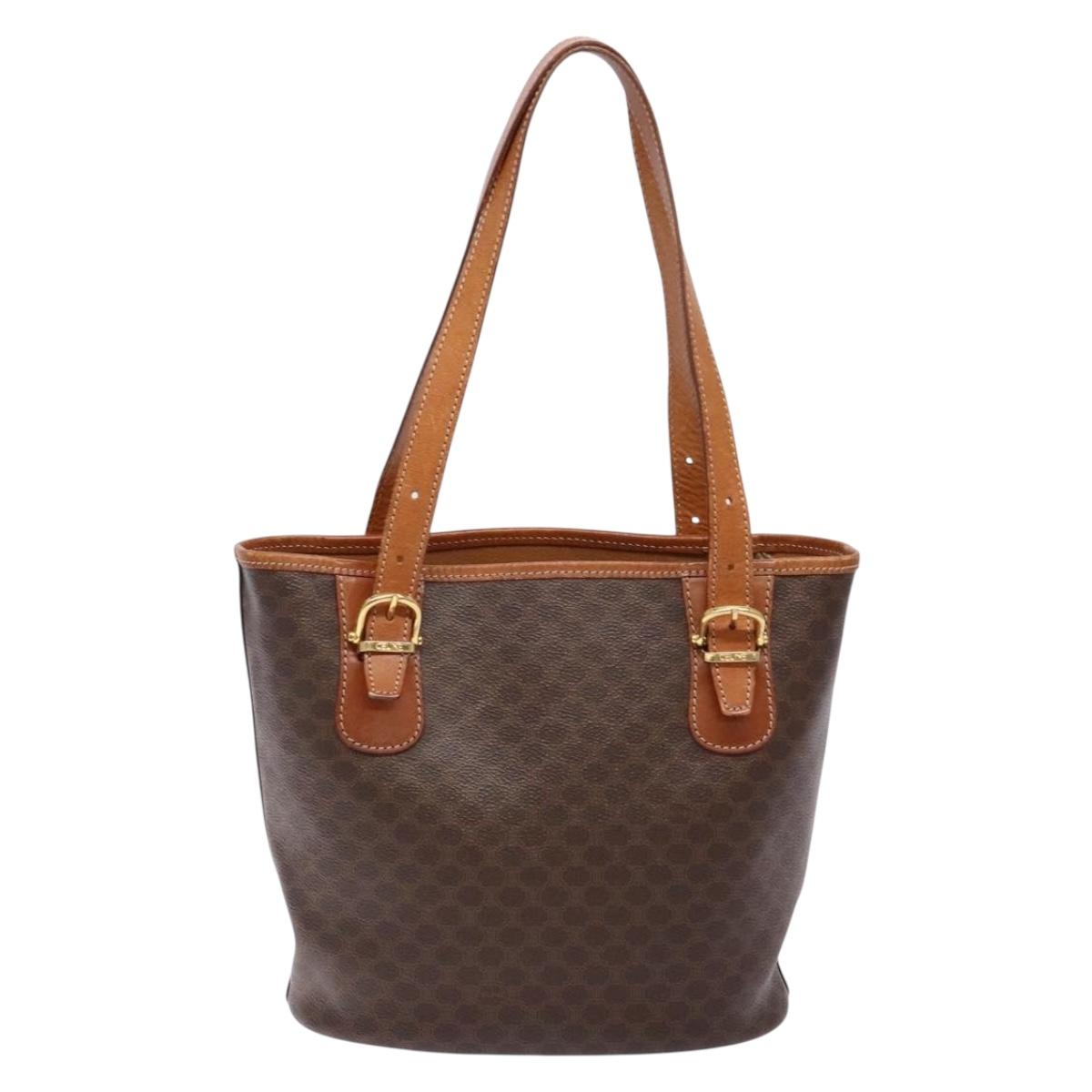 CELINE Macadam Canvas Hand Bag PVC Leather Brown Gold Auth ep10409