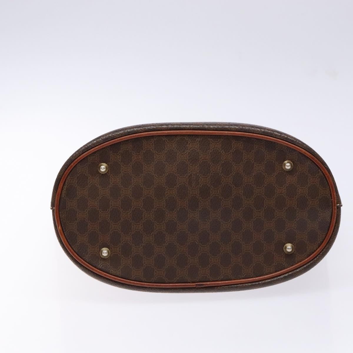 CELINE Macadam Canvas Hand Bag PVC Leather Brown Gold Auth ep10409