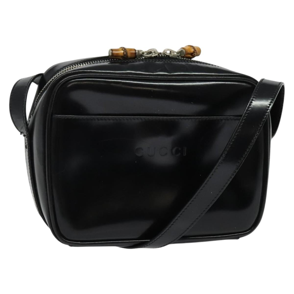 GUCCI Shoulder Bag Patent leather Black Silver Auth ep10410