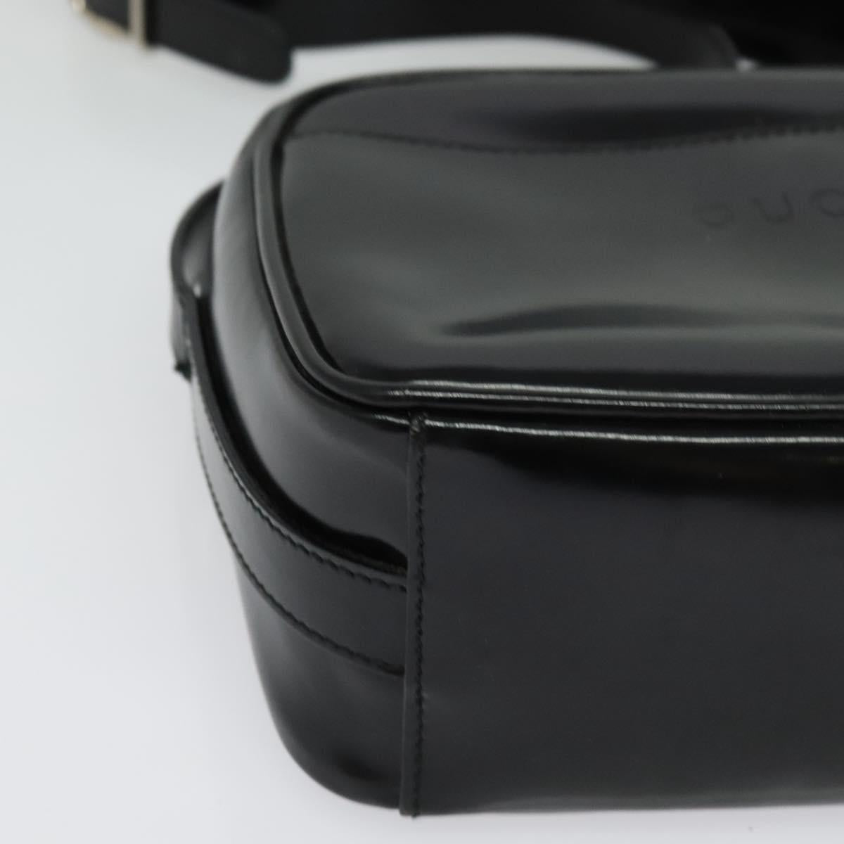 GUCCI Shoulder Bag Patent leather Black Silver Auth ep10410