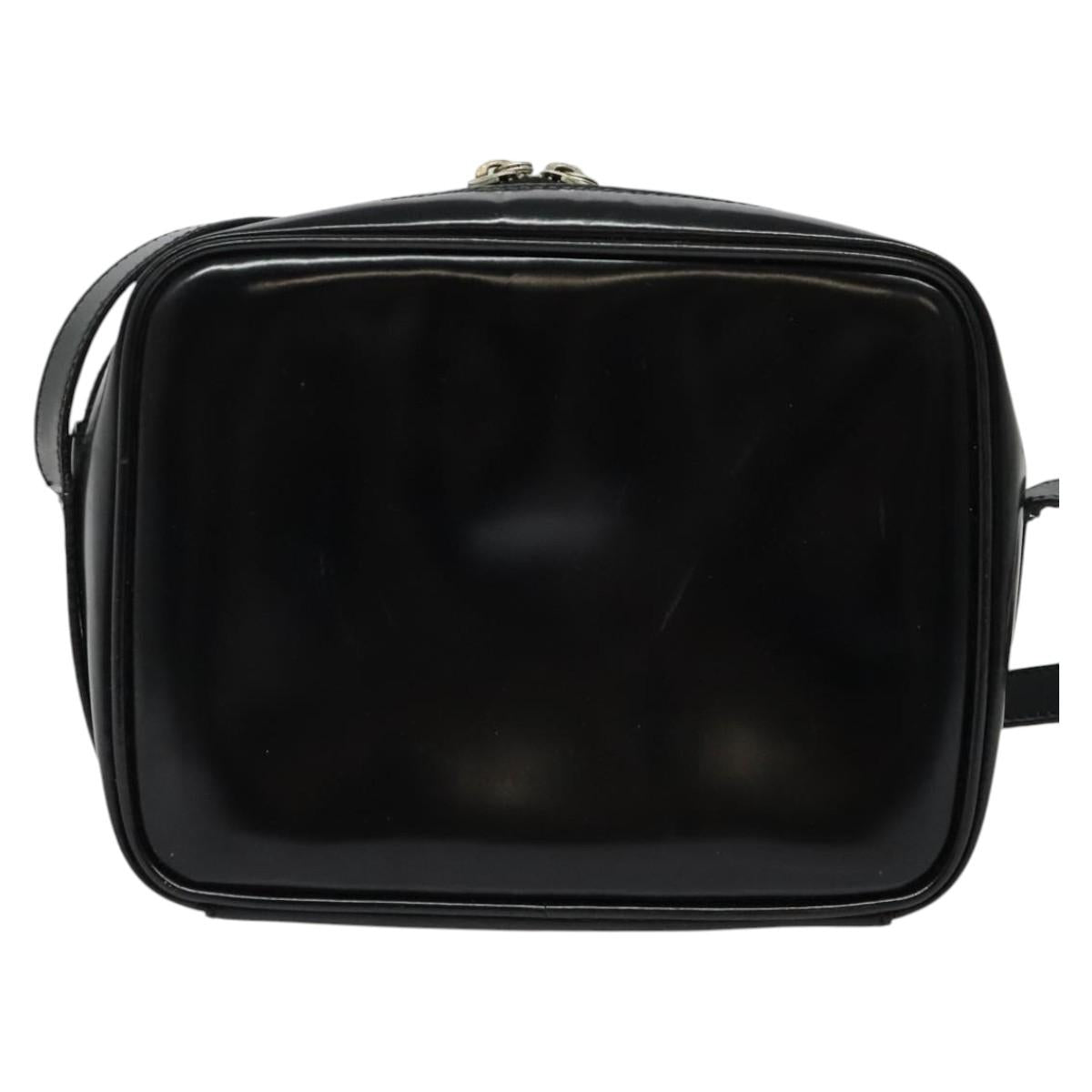 GUCCI Shoulder Bag Patent leather Black Silver Auth ep10410