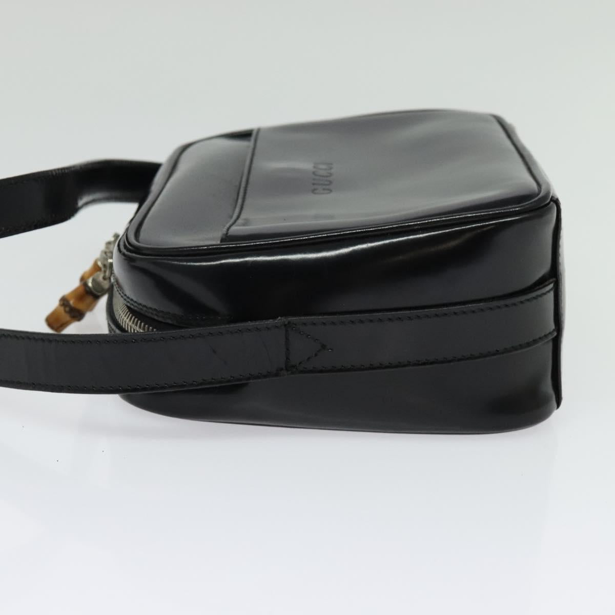 GUCCI Shoulder Bag Patent leather Black Silver Auth ep10410
