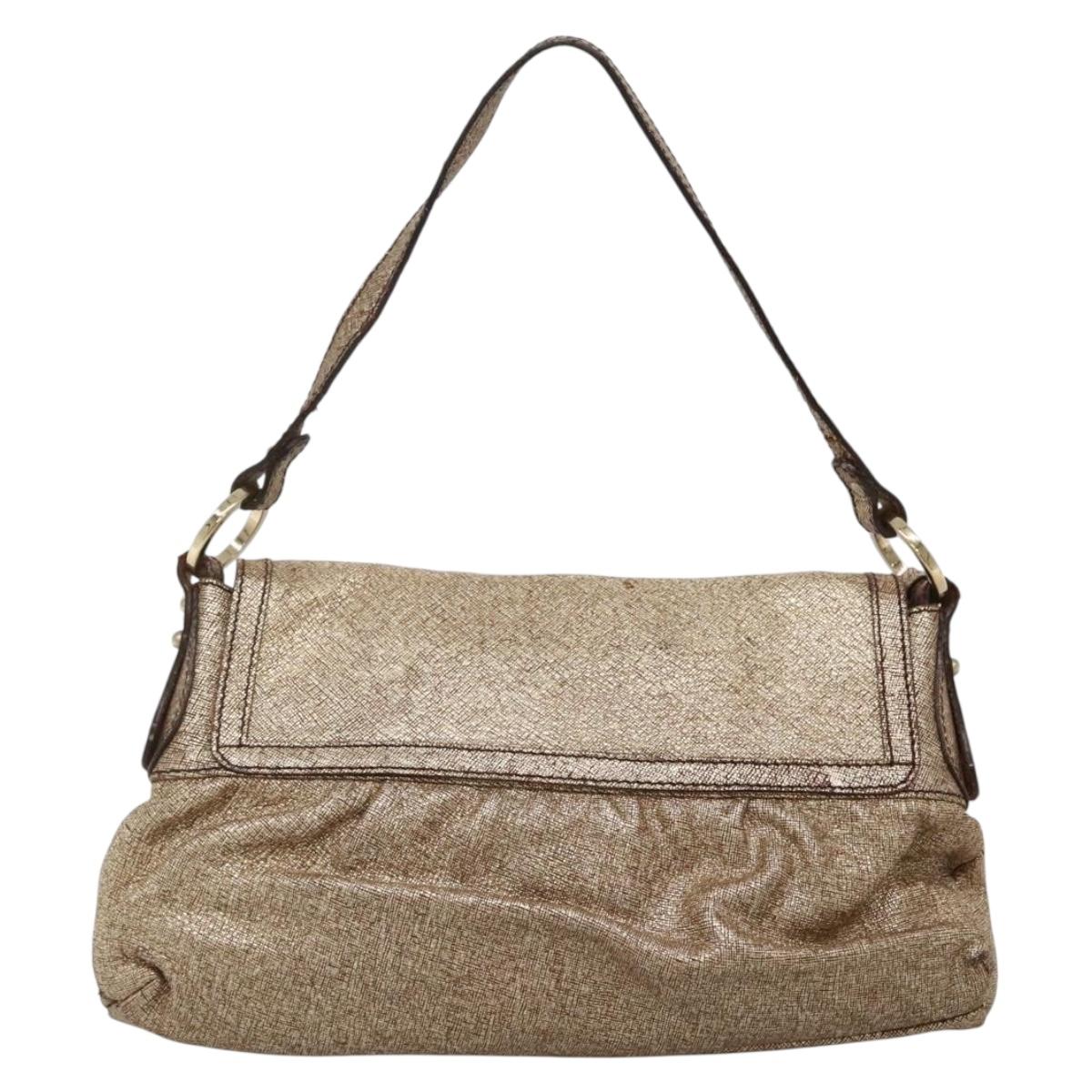 FENDI Shoulder Bag Leather Gold Auth ep10421