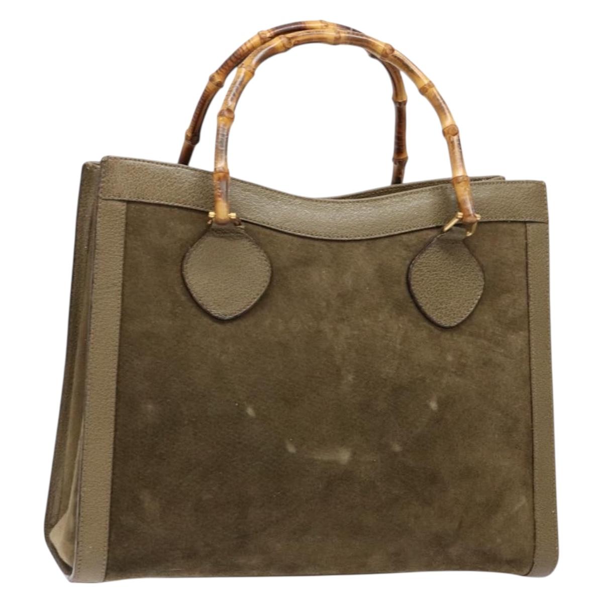 GUCCI Bamboo Hand Bag Suede Leather Brown Gold 002 1186 0260 Auth ep10426