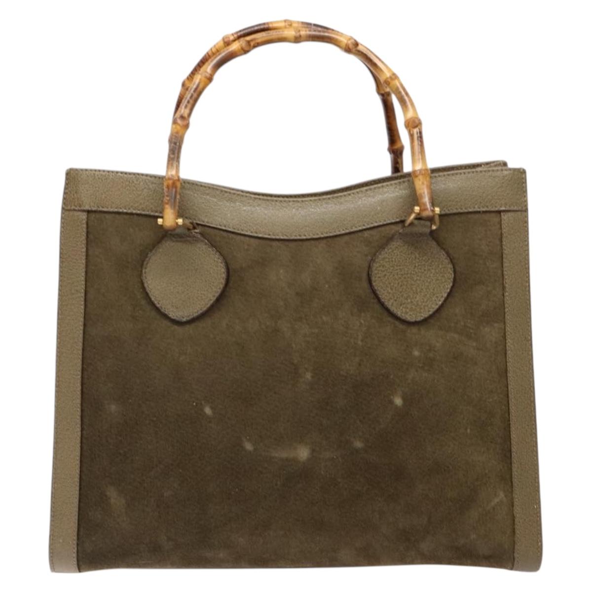 GUCCI Bamboo Hand Bag Suede Leather Brown Gold 002 1186 0260 Auth ep10426