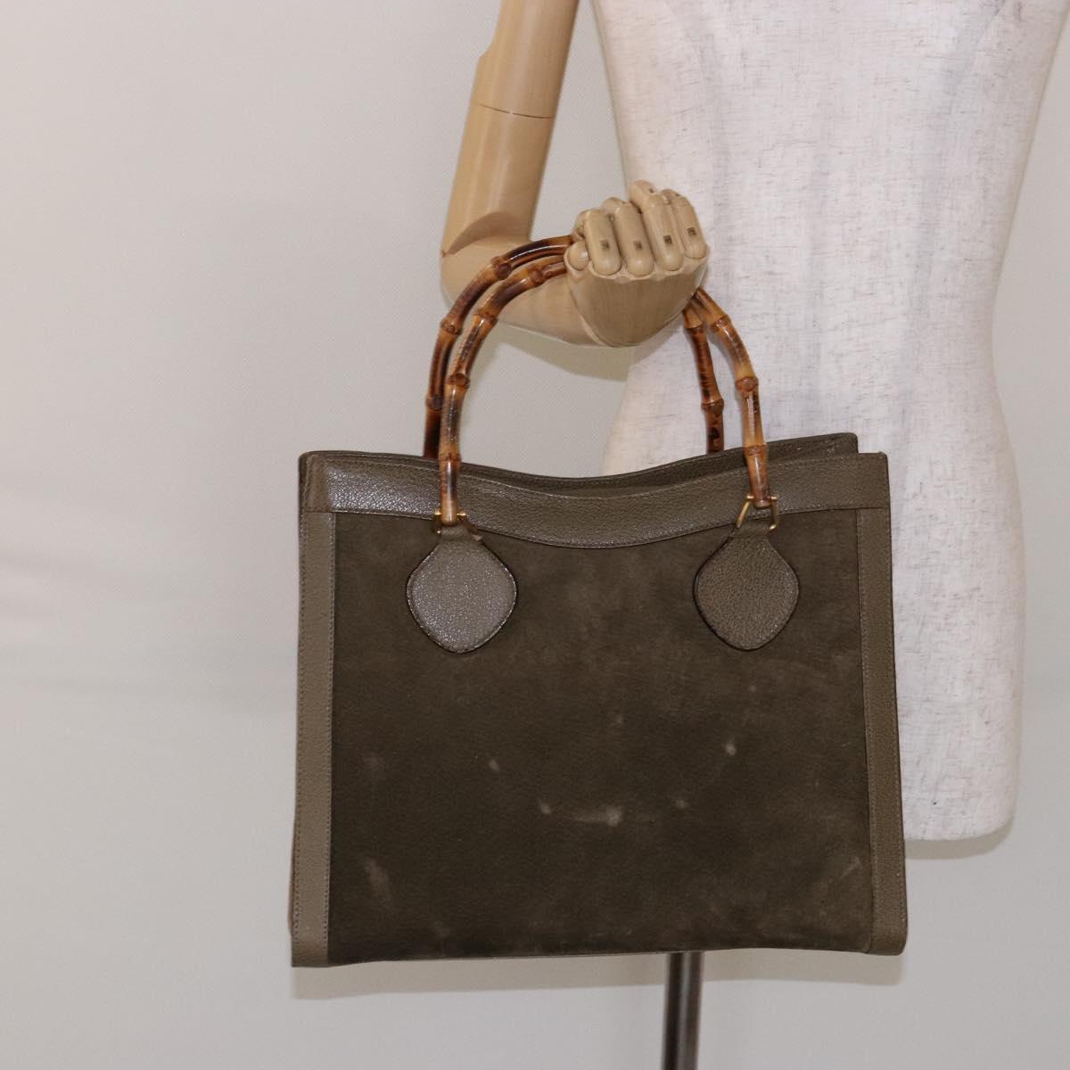 GUCCI Bamboo Hand Bag Suede Leather Brown Gold 002 1186 0260 Auth ep10426