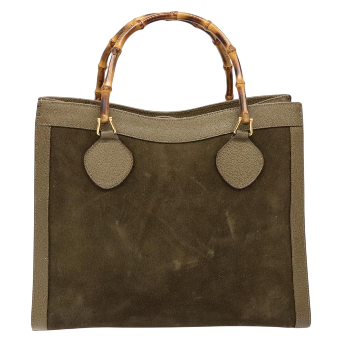 GUCCI Bamboo Hand Bag Suede Leather Brown Gold 002 1186 0260 Auth ep10426