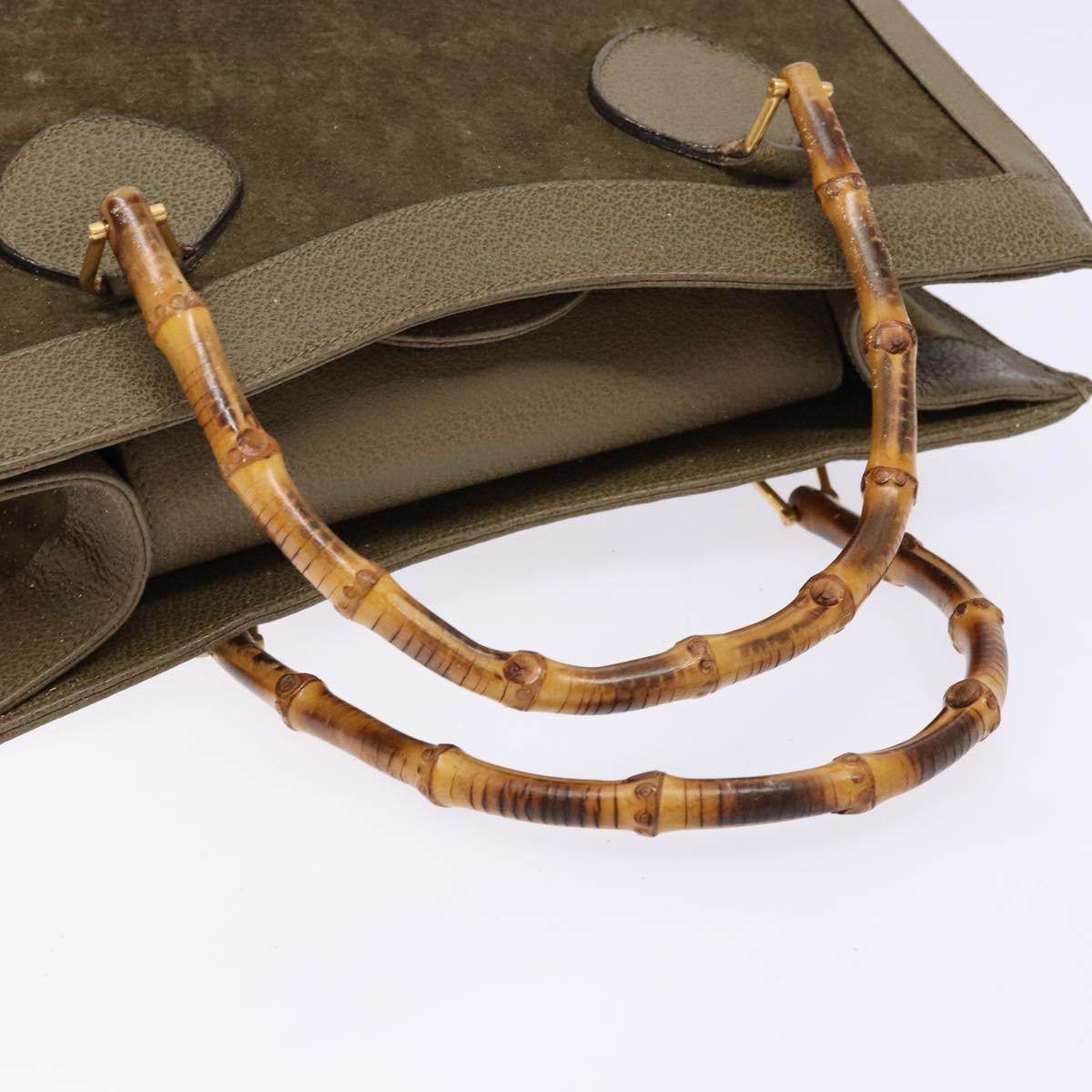 GUCCI Bamboo Hand Bag Suede Leather Brown Gold 002 1186 0260 Auth ep10426