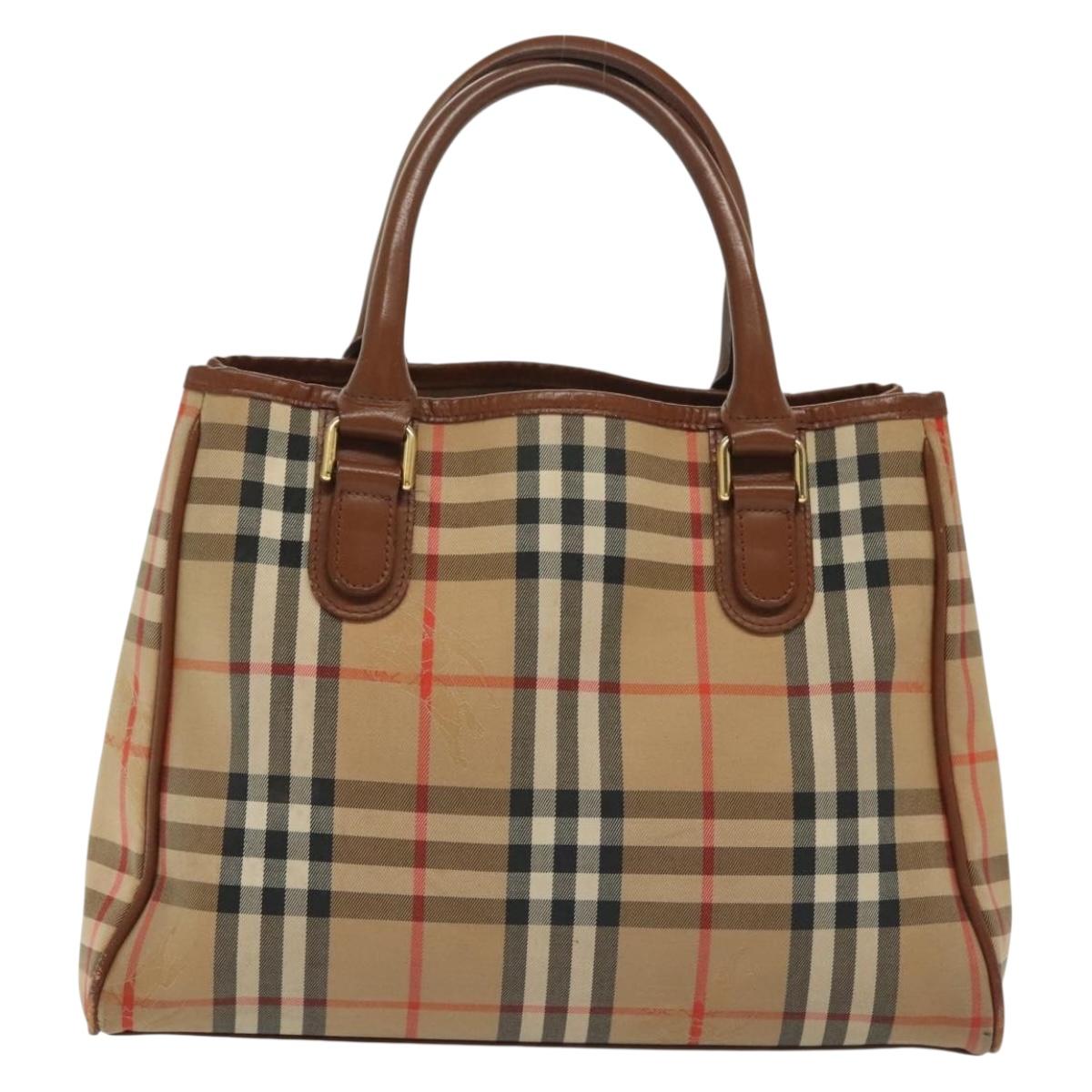 Burberrys Nova Check Hand Bag Canvas Gold Beige Auth ep10436