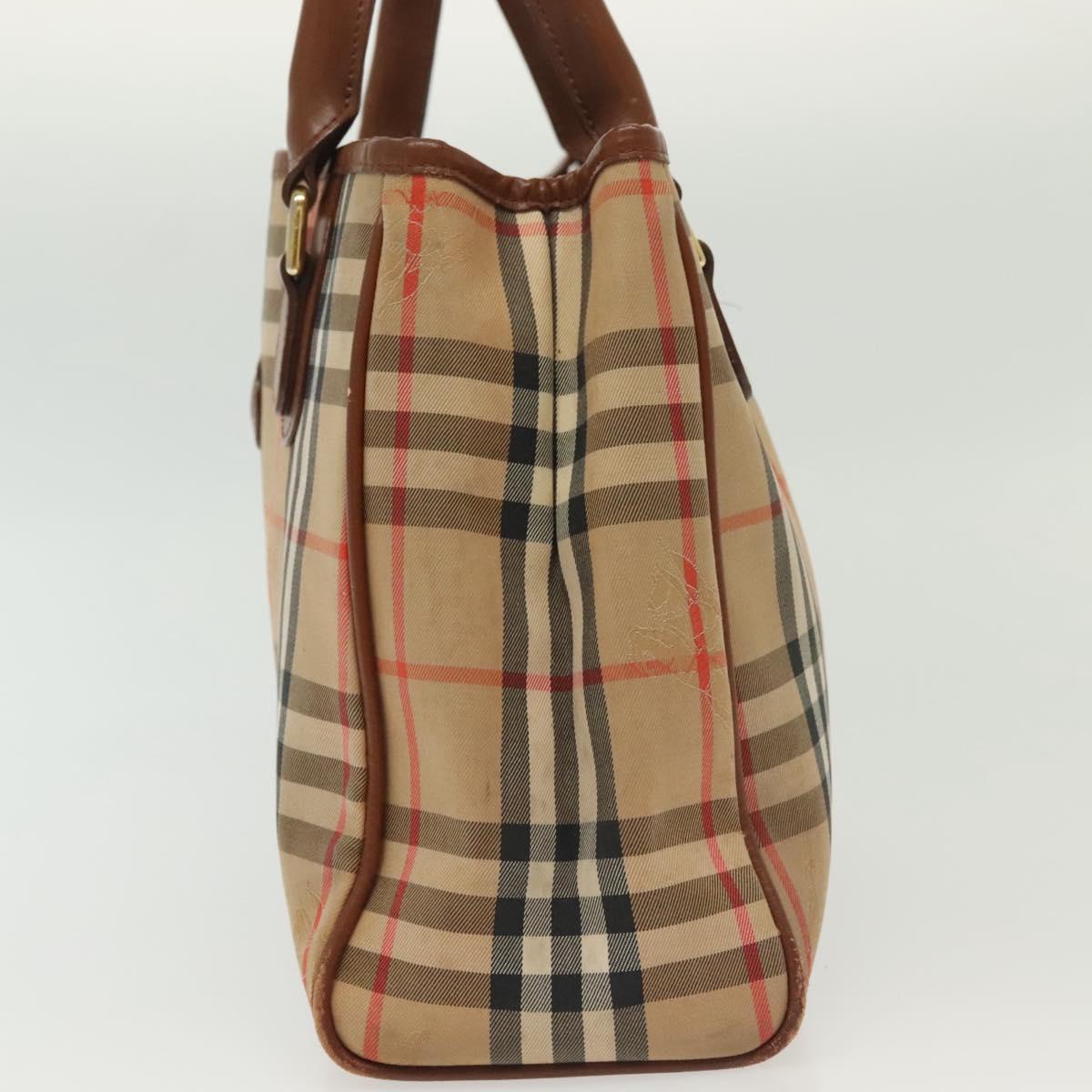 Burberrys Nova Check Hand Bag Canvas Gold Beige Auth ep10436