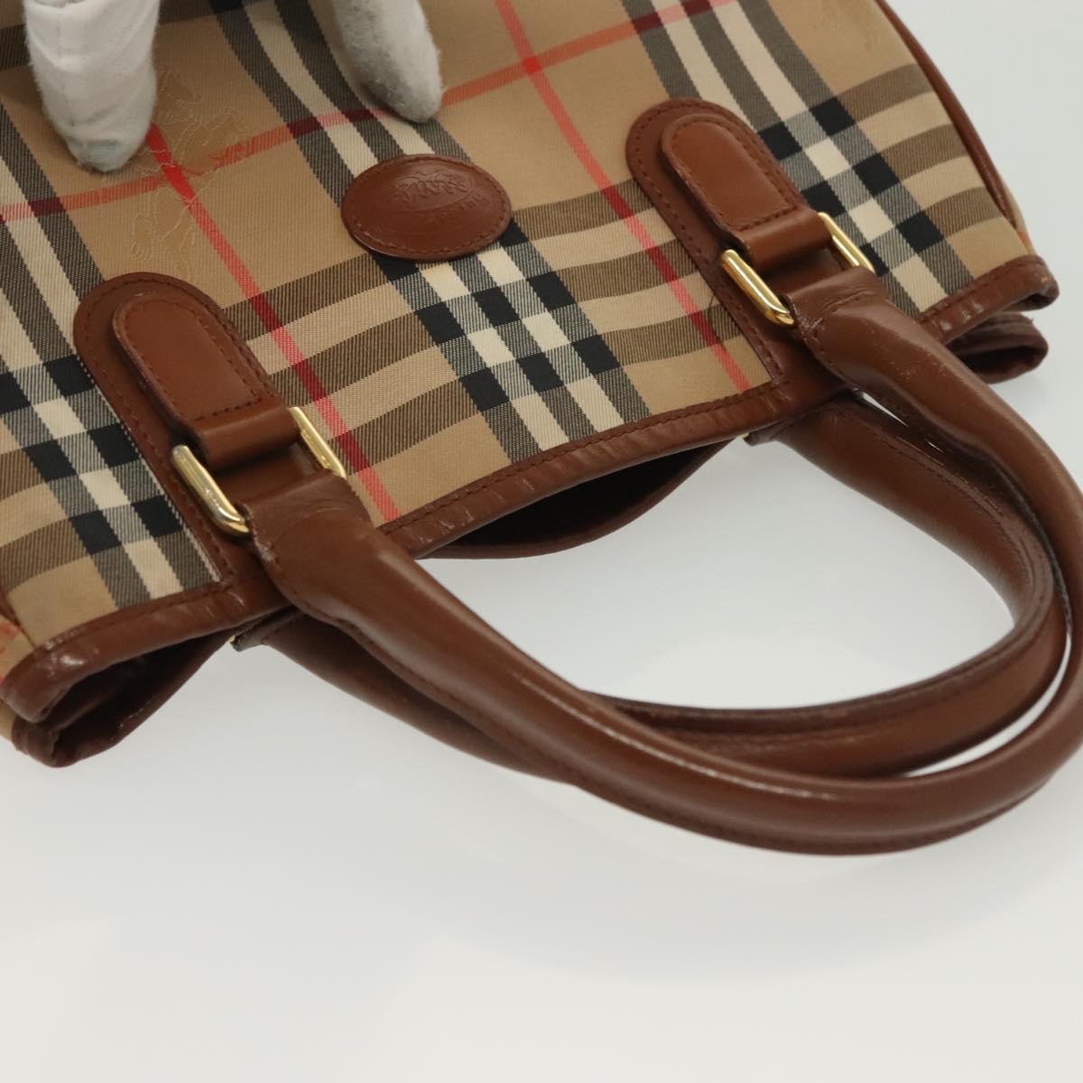 Burberrys Nova Check Hand Bag Canvas Gold Beige Auth ep10436