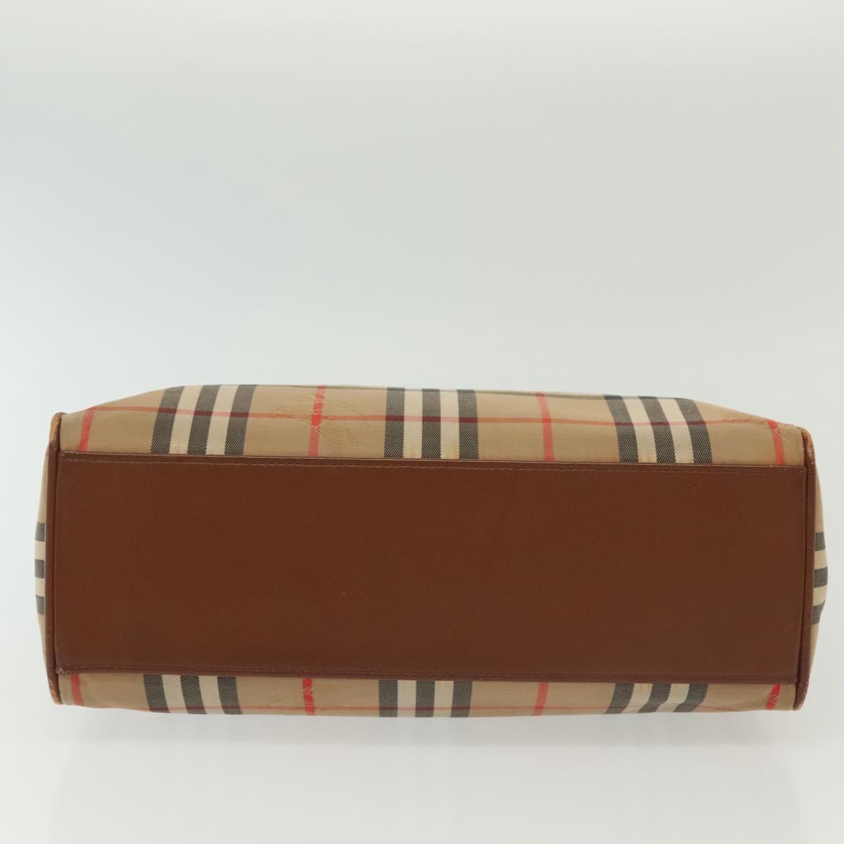 Burberrys Nova Check Hand Bag Canvas Gold Beige Auth ep10436