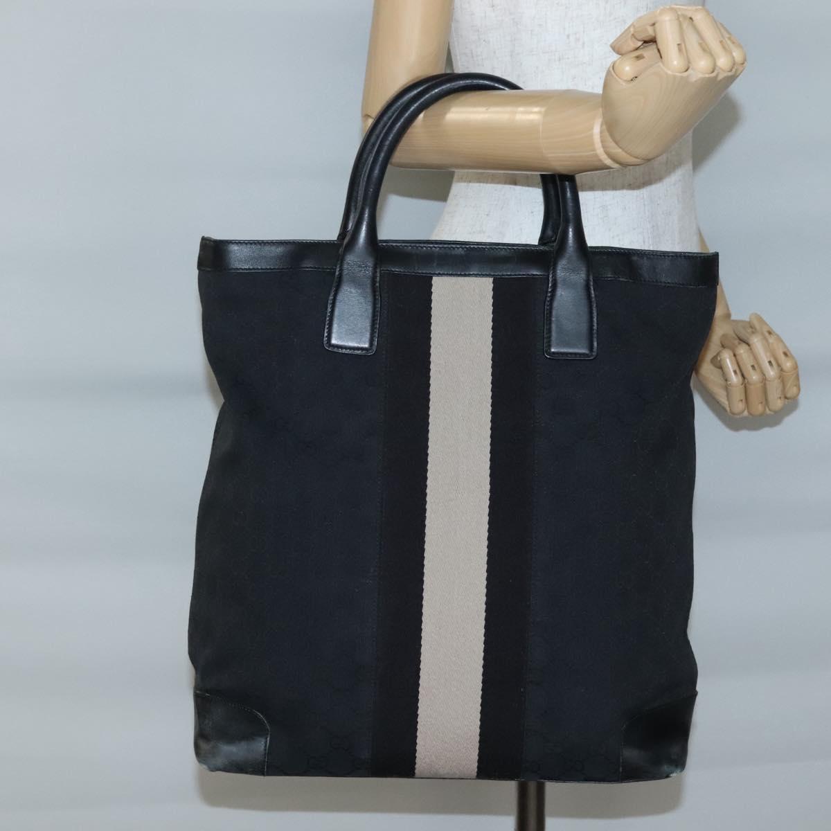 GUCCI GG Canvas Sherry Line Hand Bag Black Silver 002 1093 Auth ep10440