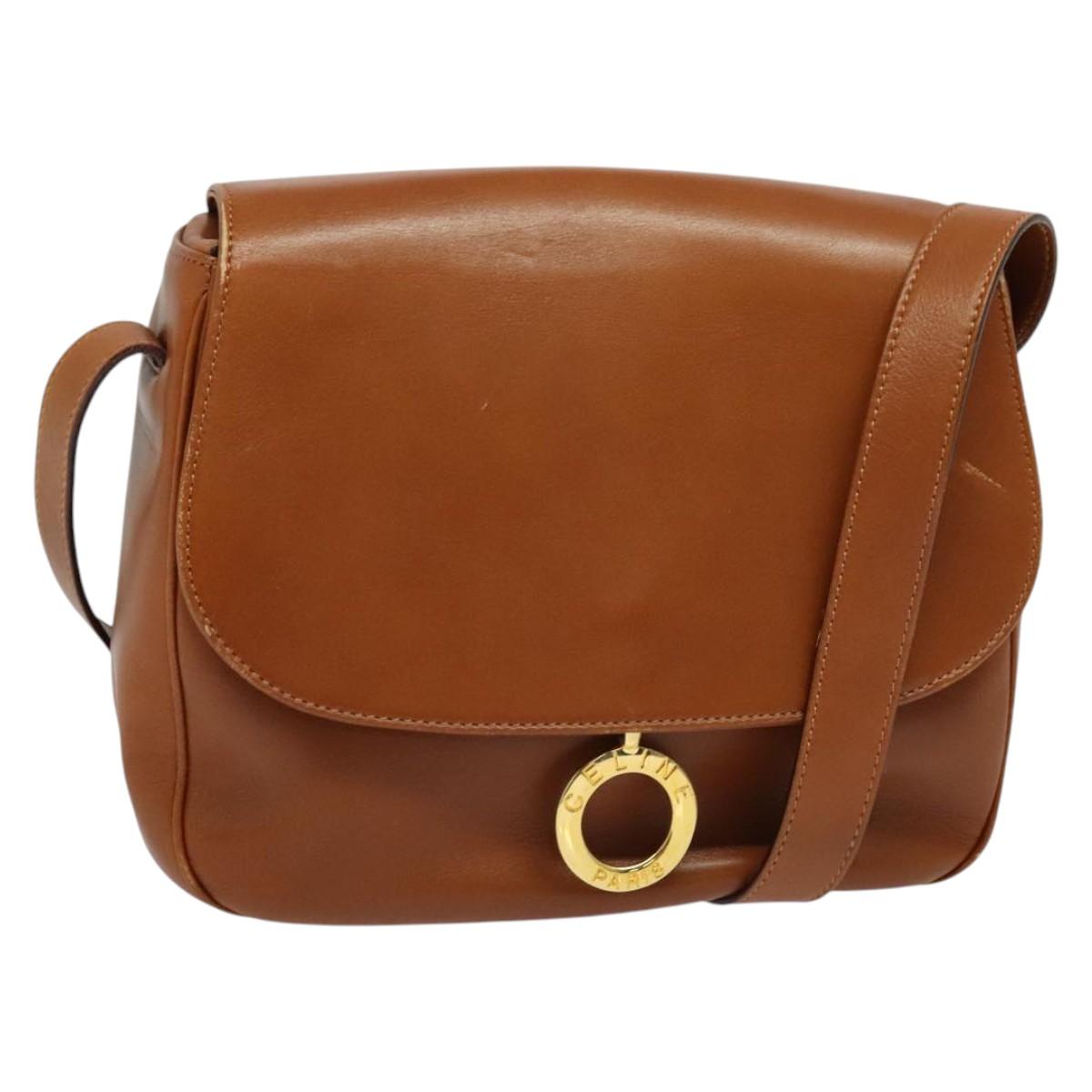 CELINE Shoulder Bag Leather Brown Gold Auth ep10441