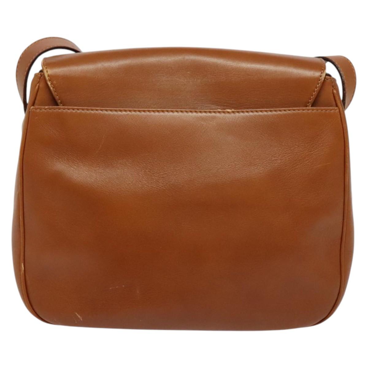 CELINE Shoulder Bag Leather Brown Gold Auth ep10441