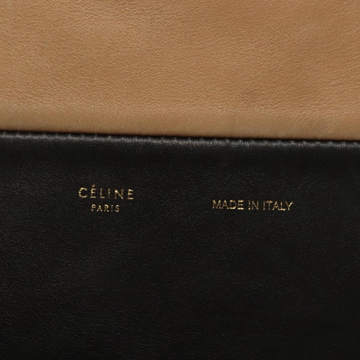CELINE Hand Bag Leather Beige Gold Auth ep10443