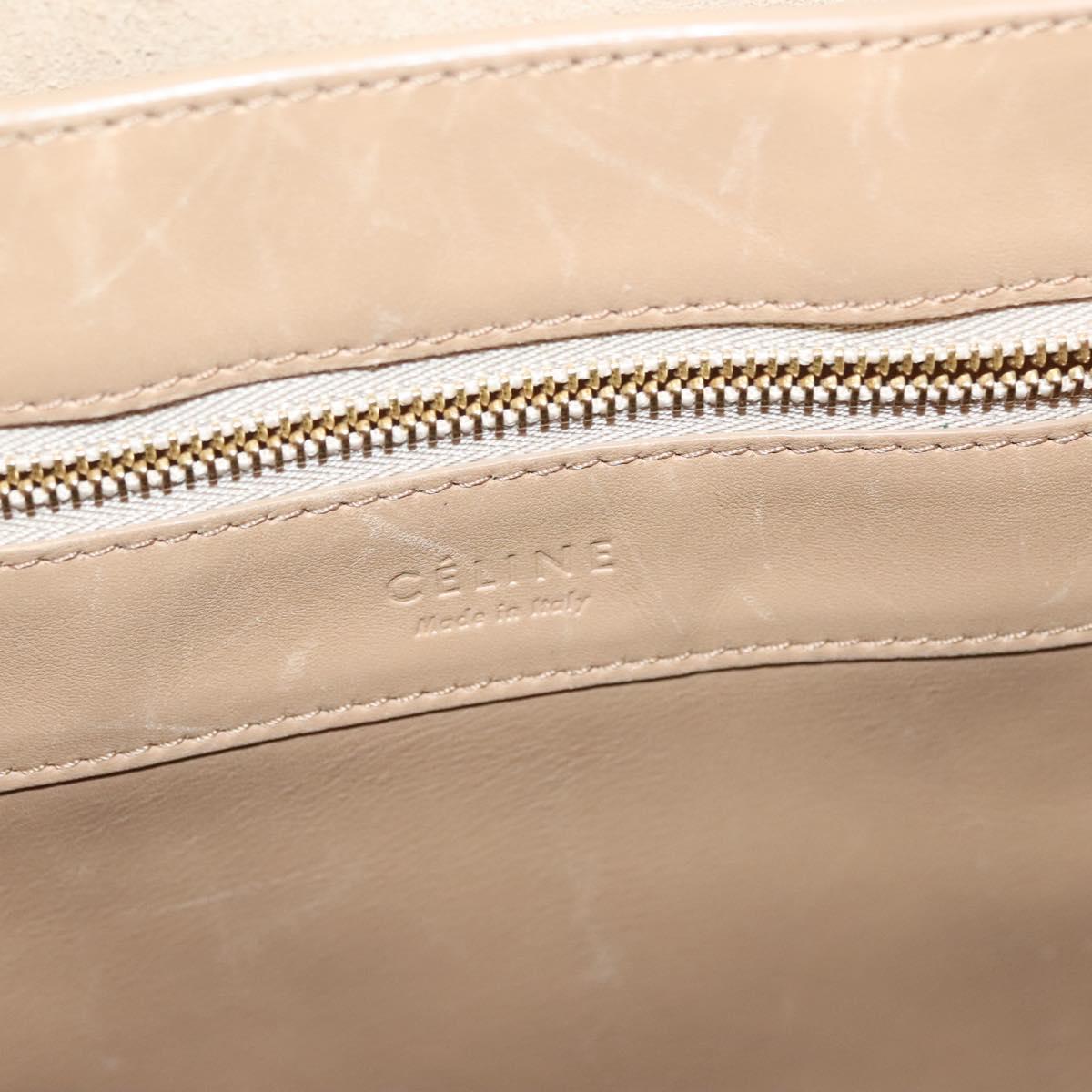 CELINE Hand Bag Leather Beige Gold Auth ep10443