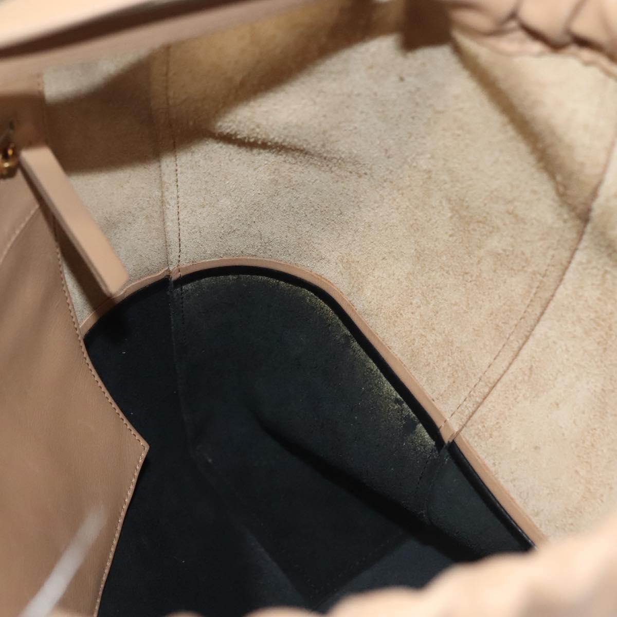 CELINE Hand Bag Leather Beige Gold Auth ep10443