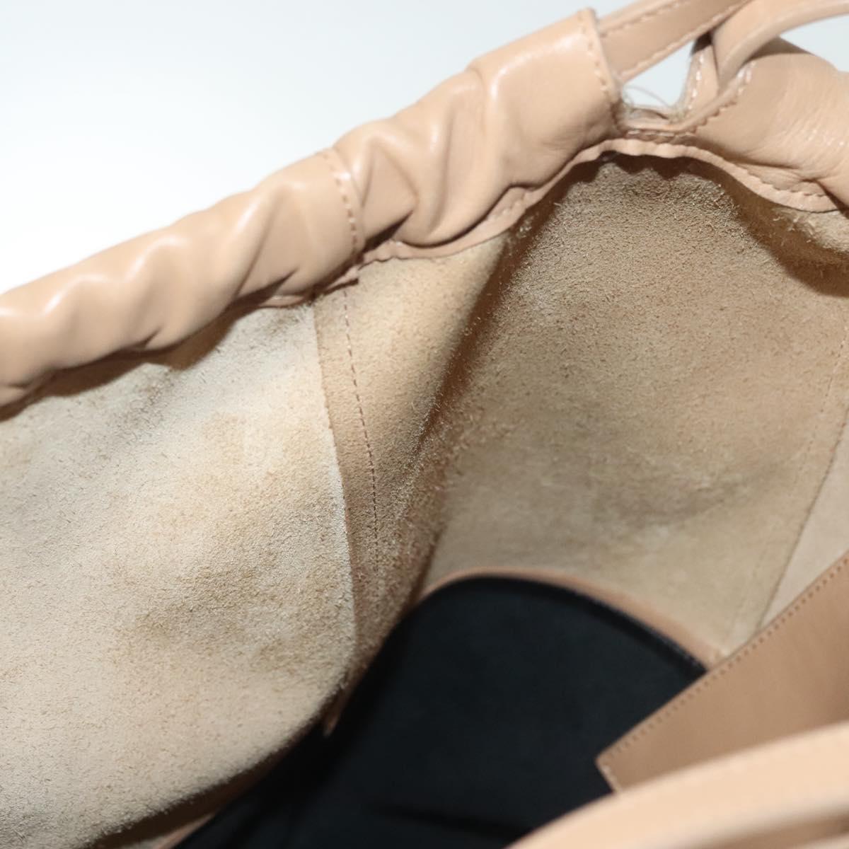 CELINE Hand Bag Leather Beige Gold Auth ep10443