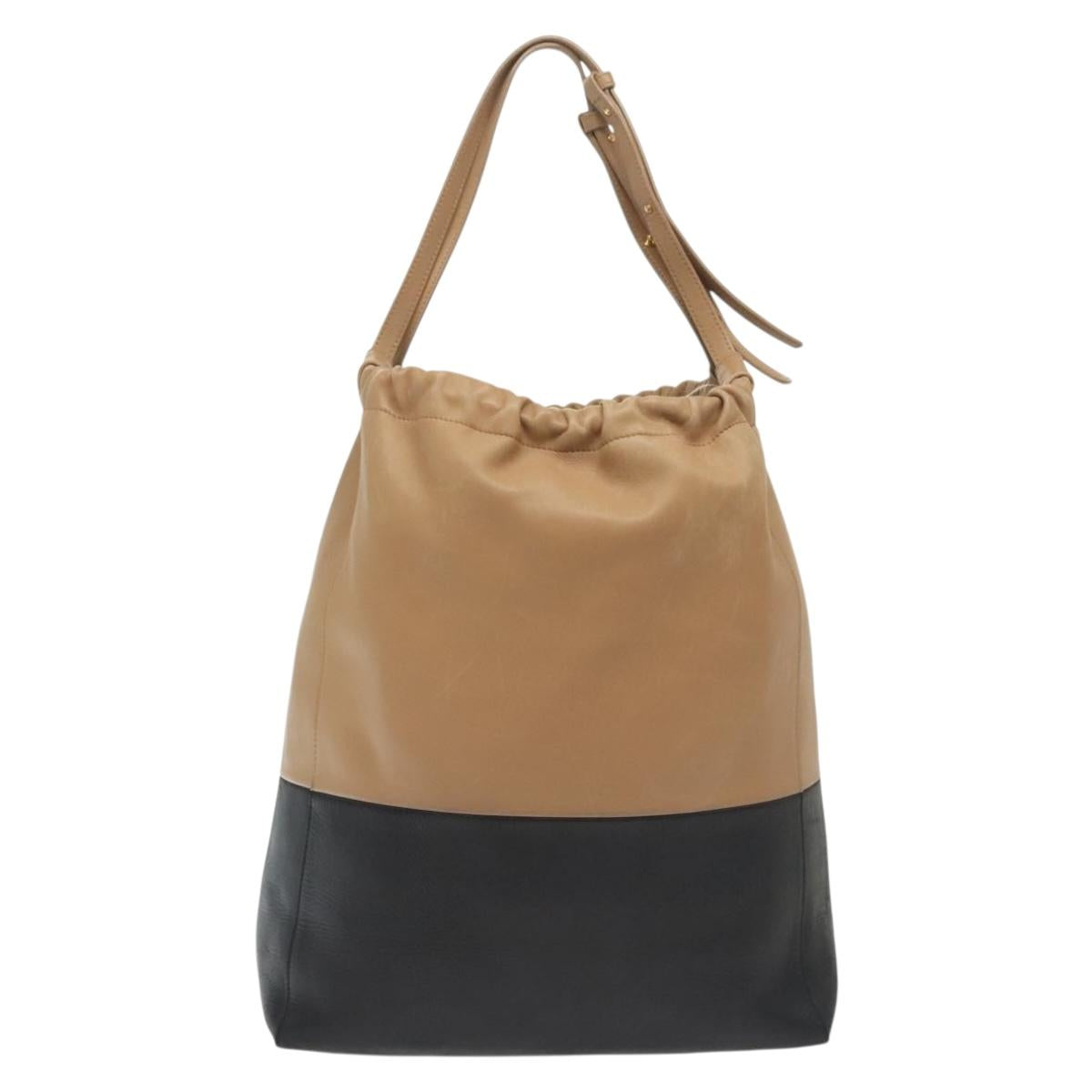 CELINE Hand Bag Leather Beige Gold Auth ep10443