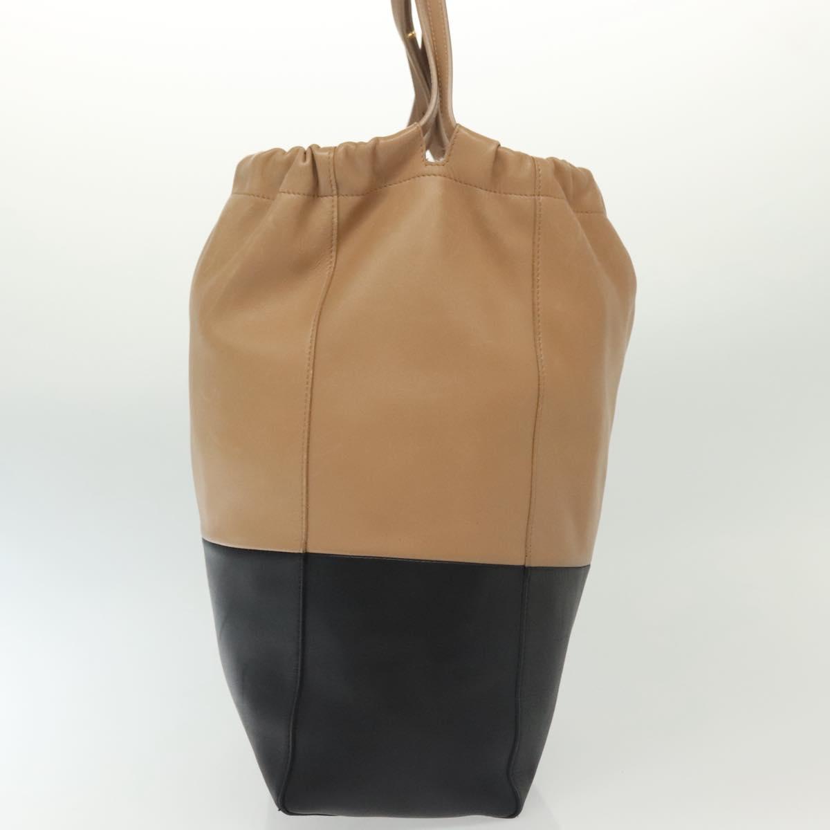 CELINE Hand Bag Leather Beige Gold Auth ep10443