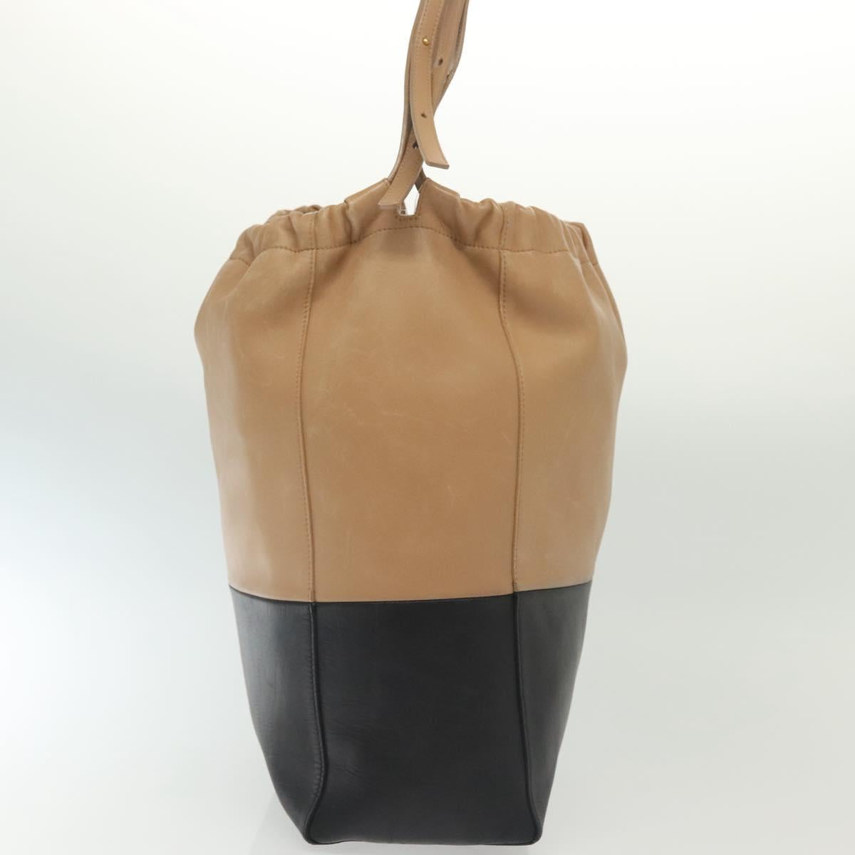 CELINE Hand Bag Leather Beige Gold Auth ep10443