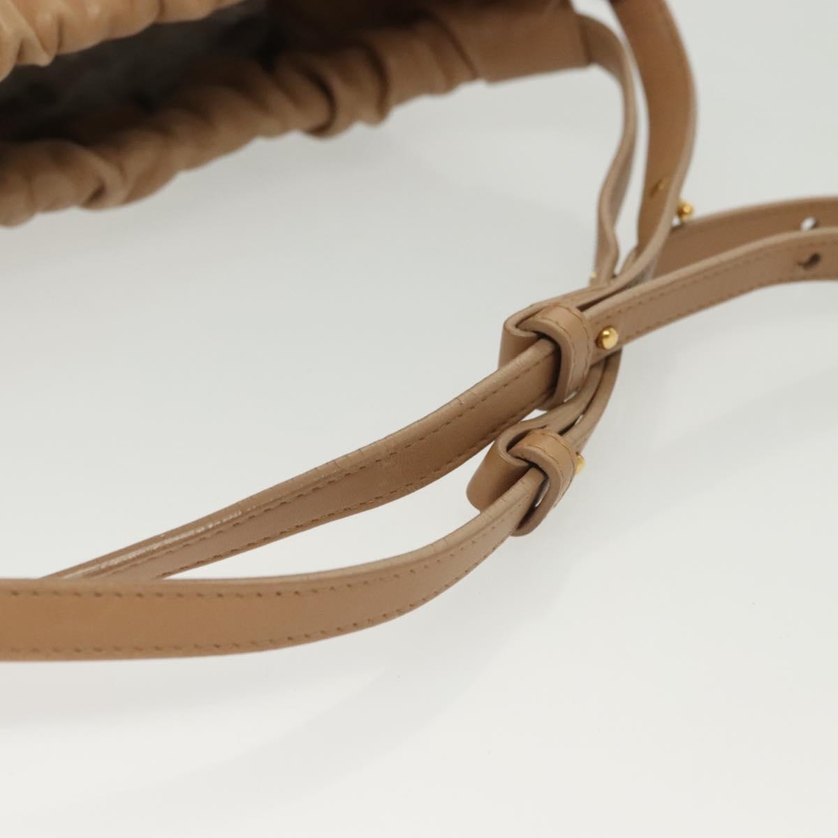 CELINE Hand Bag Leather Beige Gold Auth ep10443