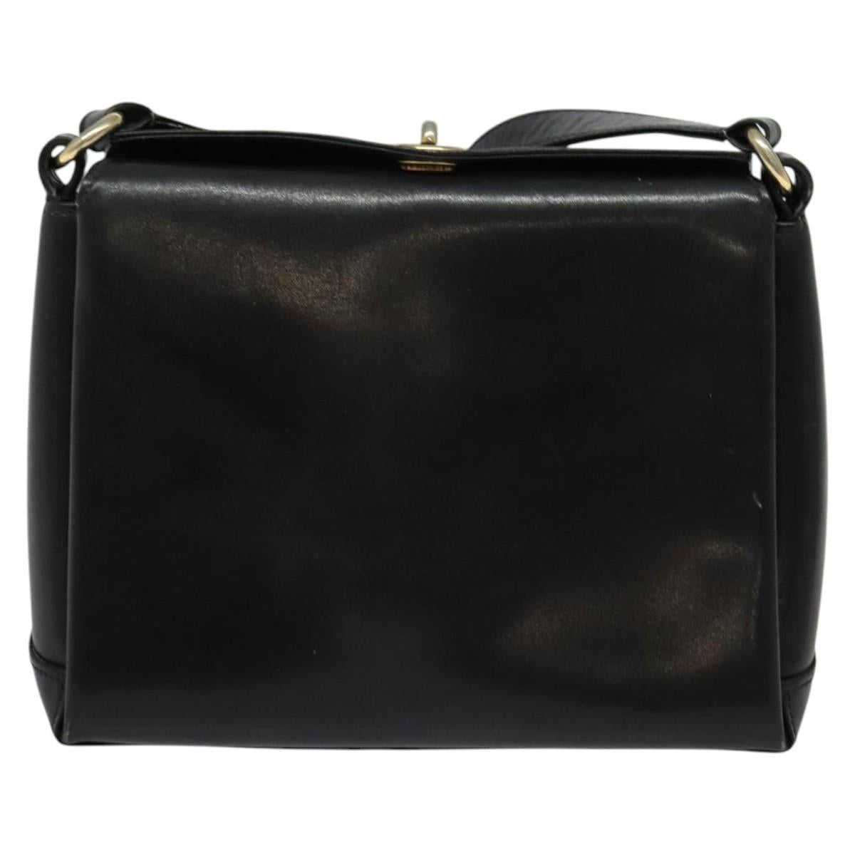 GUCCI Shoulder Bag Leather Black Gold Auth ep10445