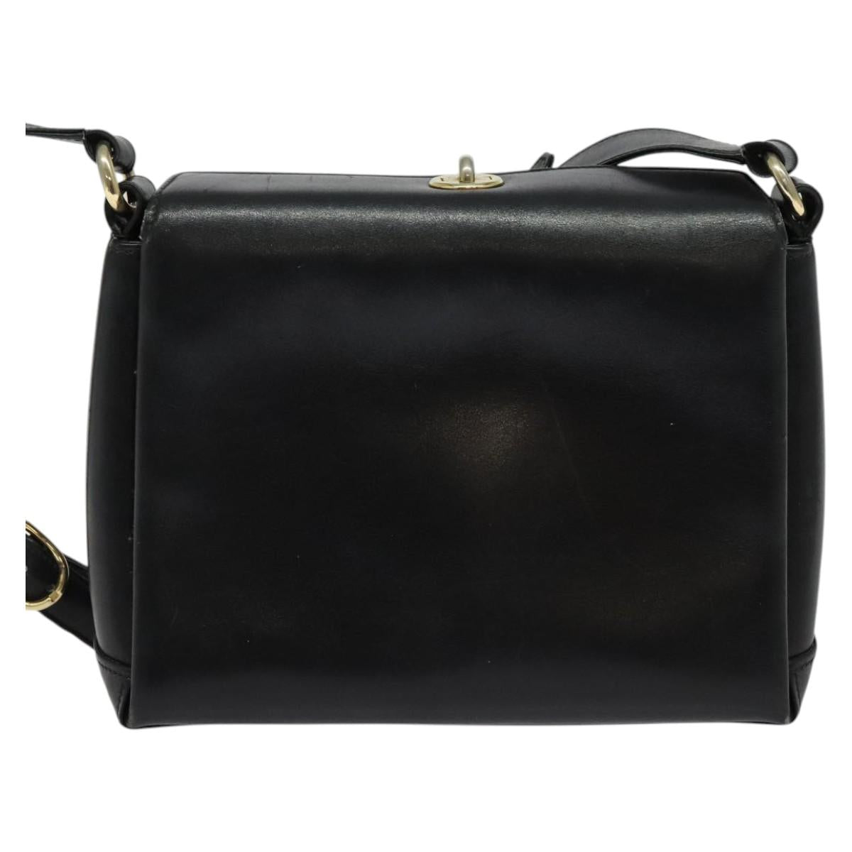 GUCCI Shoulder Bag Leather Black Gold Auth ep10445