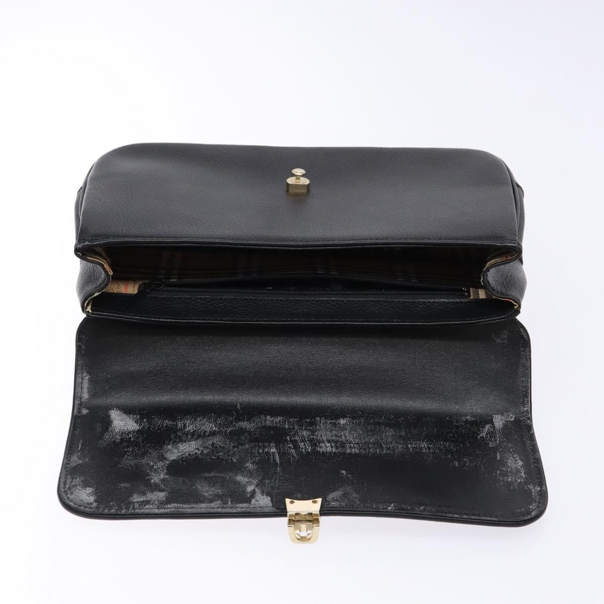 Burberrys Hand Bag Leather Black Gold Auth ep10446