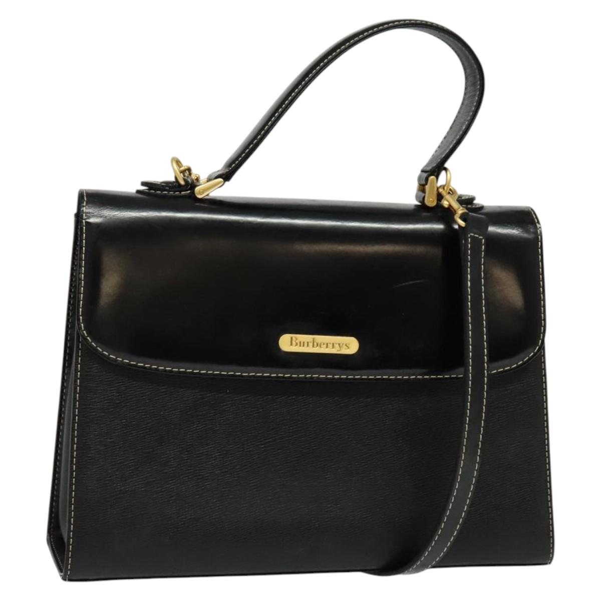 Burberrys Hand Bag Leather 2way Black Gold Auth ep10449