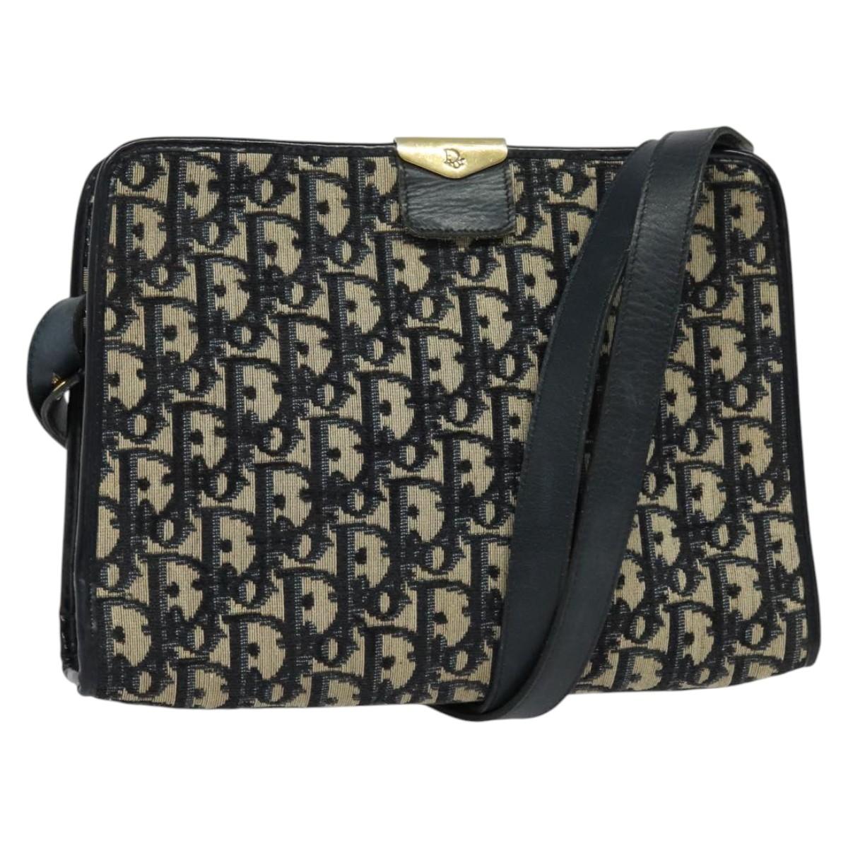 Christian Dior Trotter Canvas Shoulder Bag Navy Gold Auth ep10451