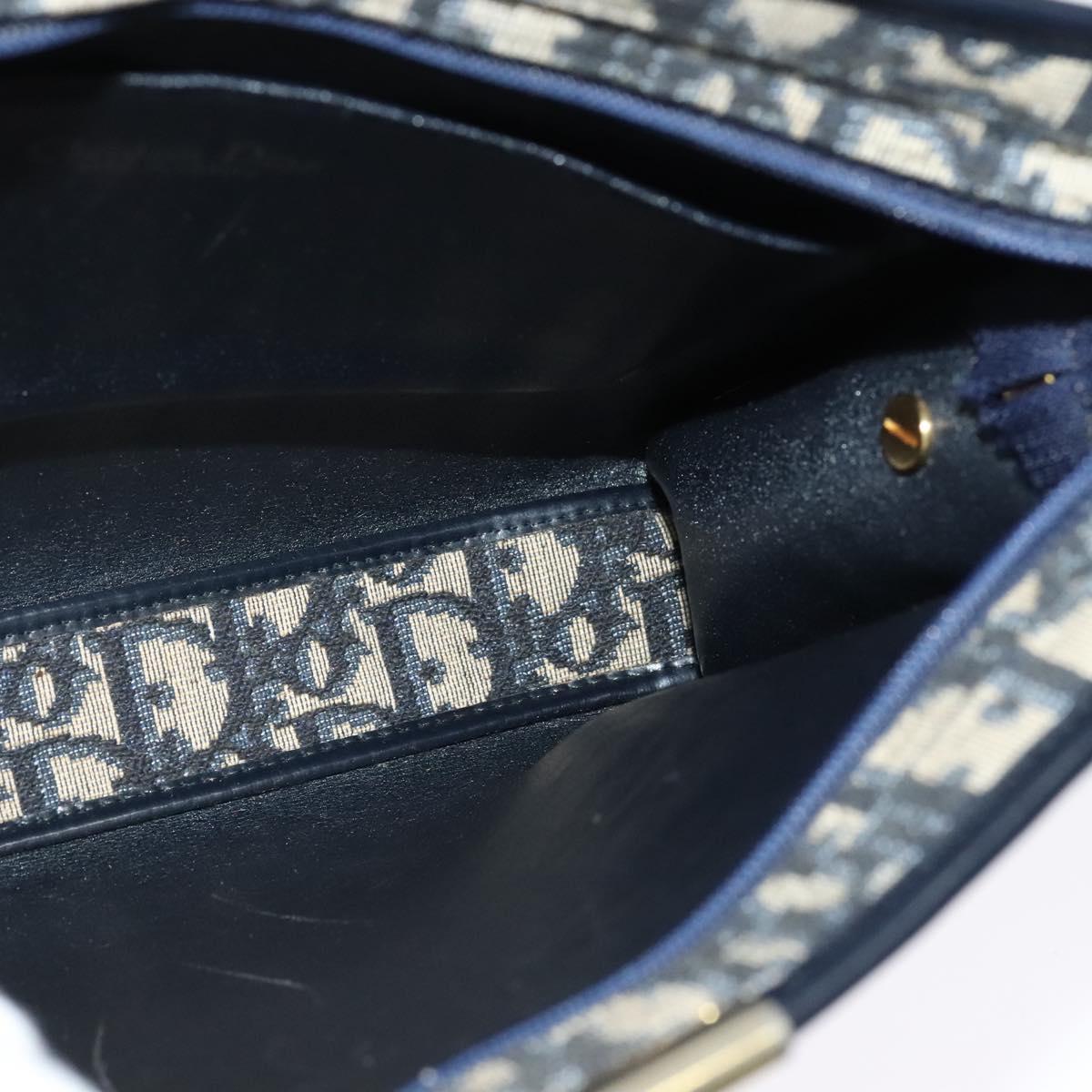 Christian Dior Trotter Canvas Shoulder Bag Navy Gold Auth ep10451