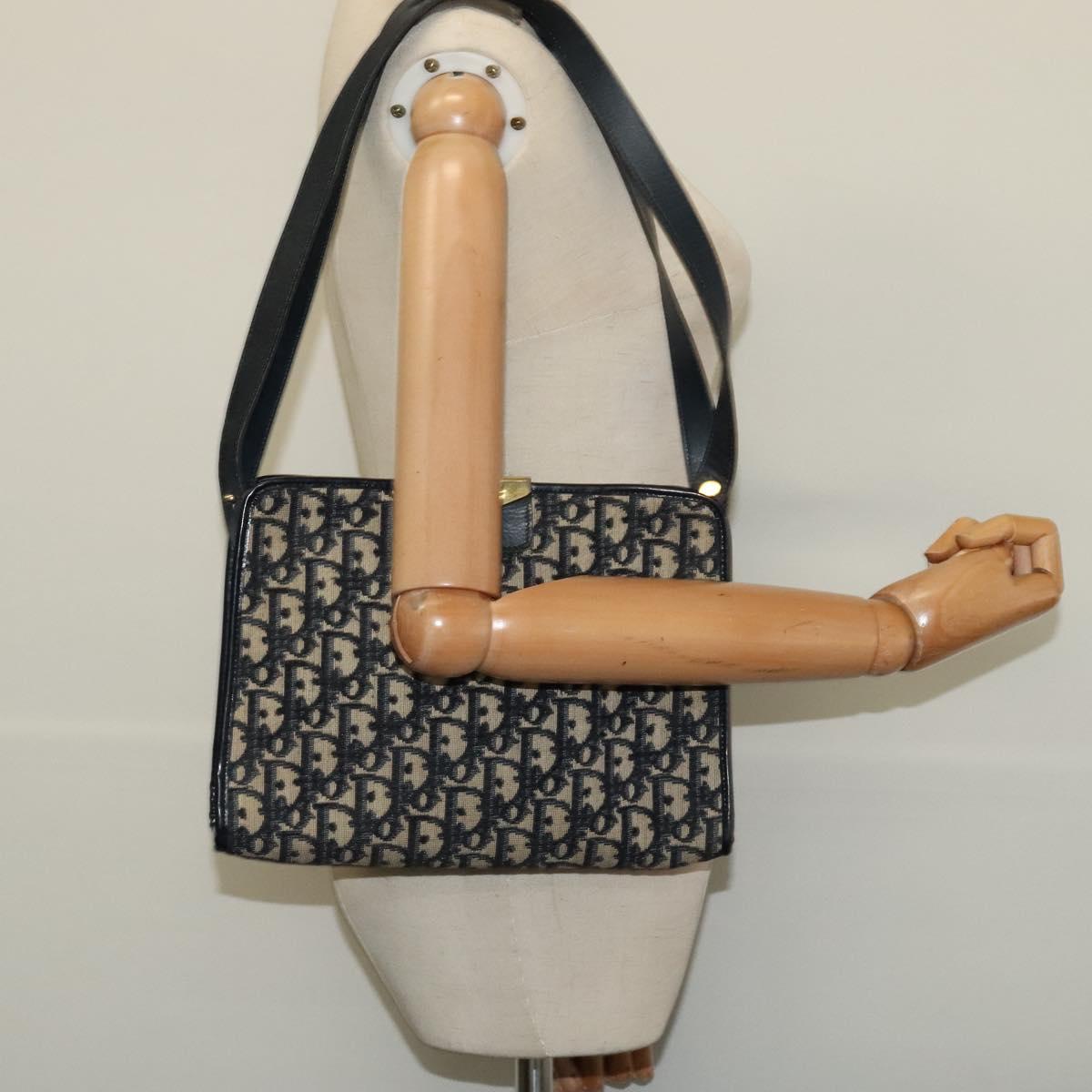 Christian Dior Trotter Canvas Shoulder Bag Navy Gold Auth ep10451