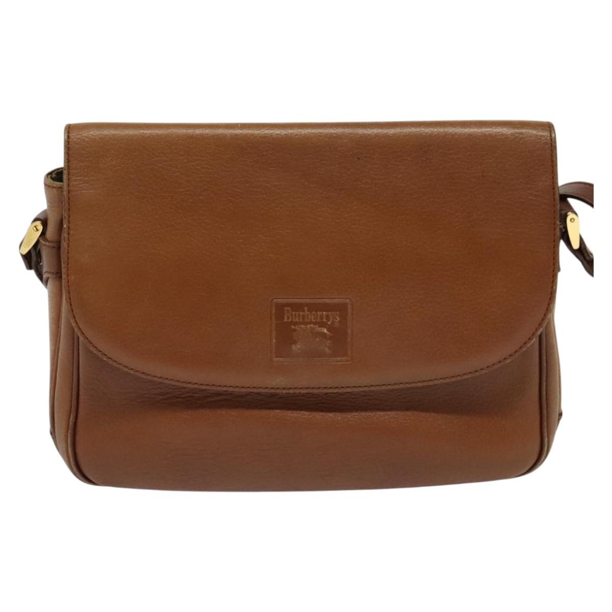 Burberrys Shoulder Bag Leather Brown Gold Auth ep10453