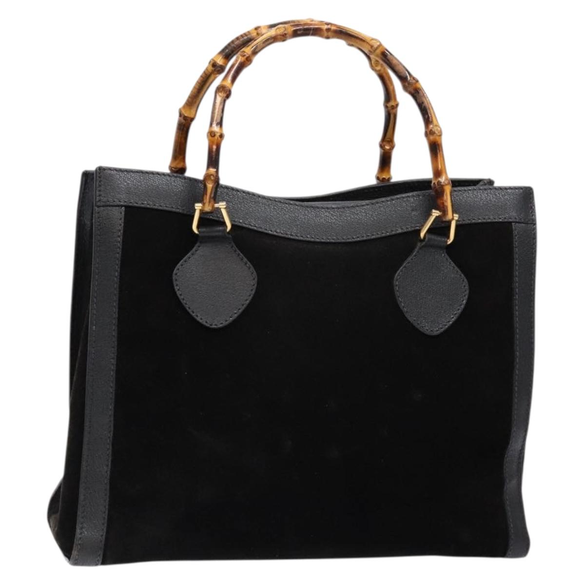 GUCCI Bamboo Hand Bag Suede Leather Black Gold 002 2853 0260 0 Auth ep10456