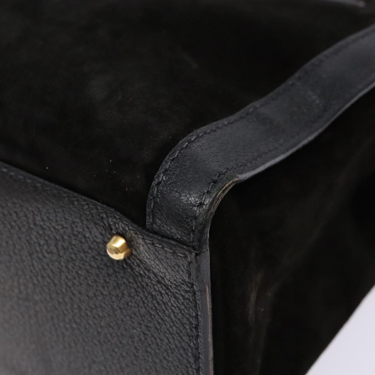 GUCCI Bamboo Hand Bag Suede Leather Black Gold 002 2853 0260 0 Auth ep10456