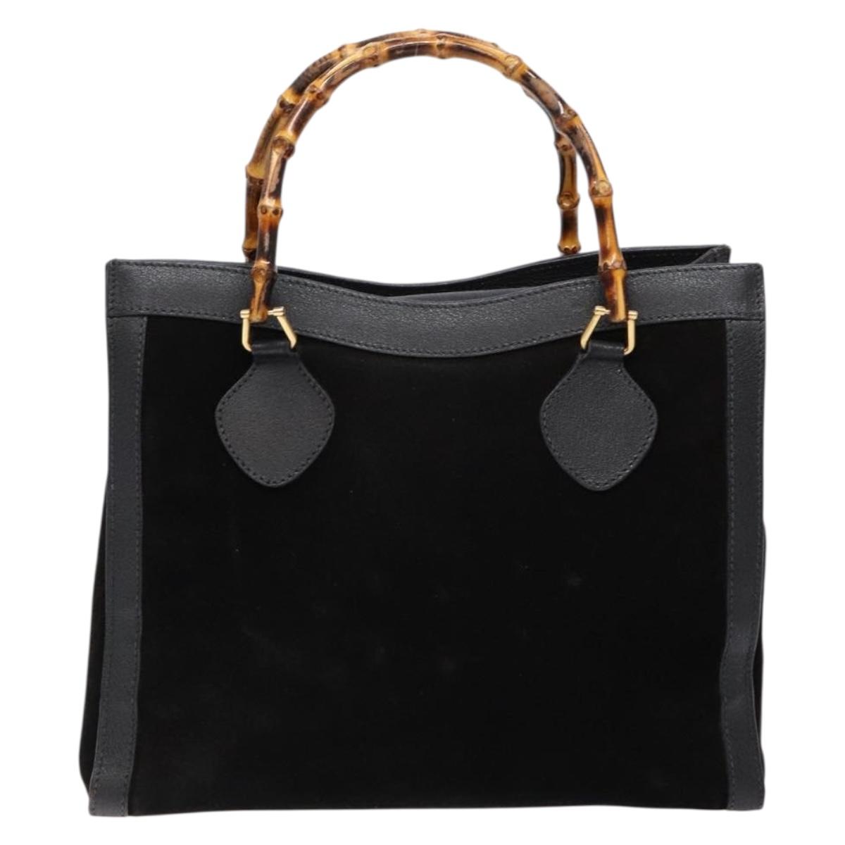 GUCCI Bamboo Hand Bag Suede Leather Black Gold 002 2853 0260 0 Auth ep10456