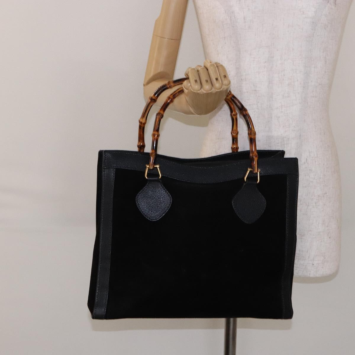 GUCCI Bamboo Hand Bag Suede Leather Black Gold 002 2853 0260 0 Auth ep10456