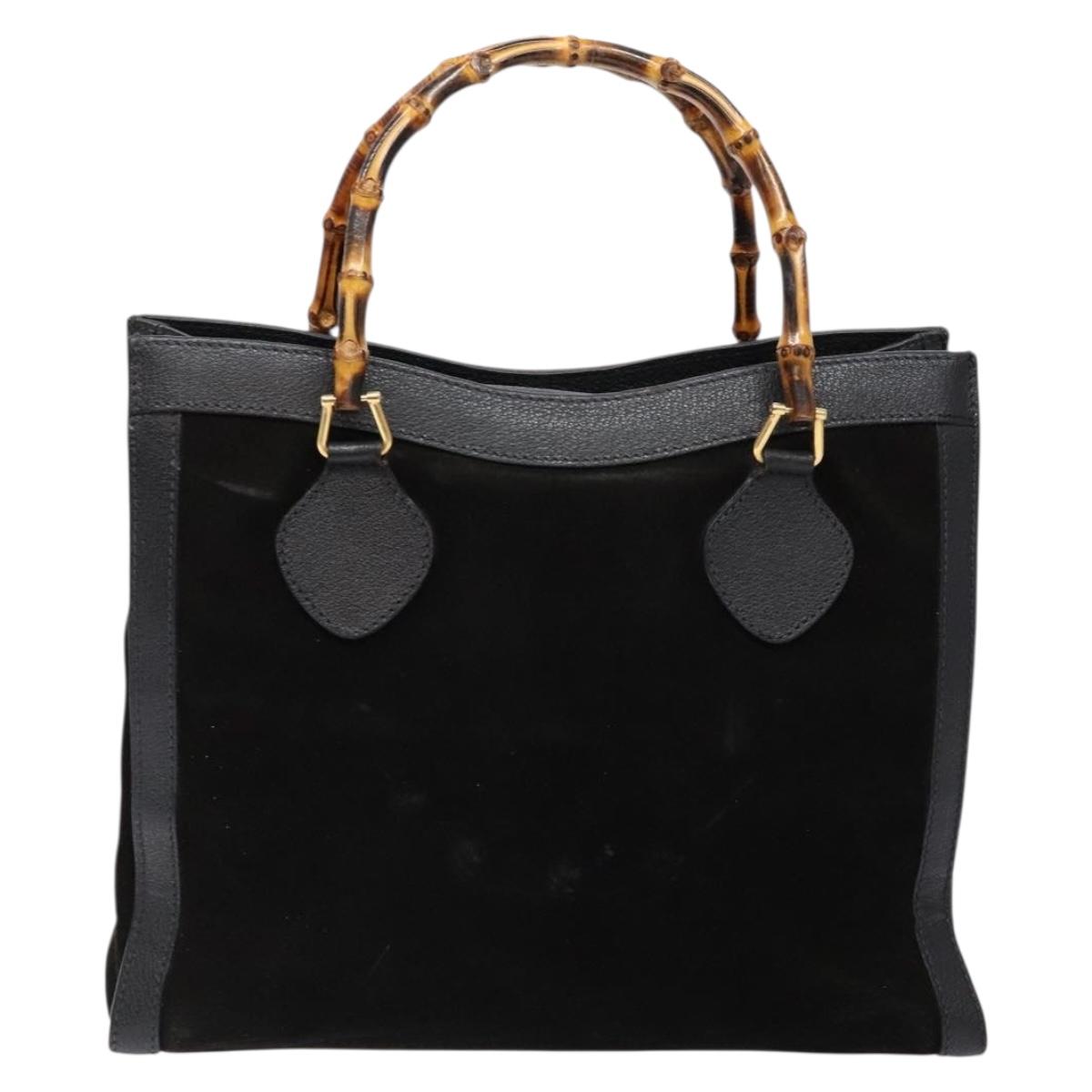 GUCCI Bamboo Hand Bag Suede Leather Black Gold 002 2853 0260 0 Auth ep10456