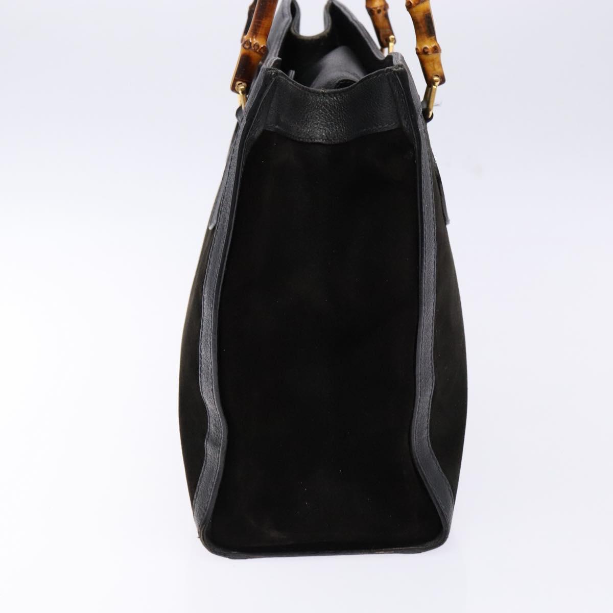 GUCCI Bamboo Hand Bag Suede Leather Black Gold 002 2853 0260 0 Auth ep10456