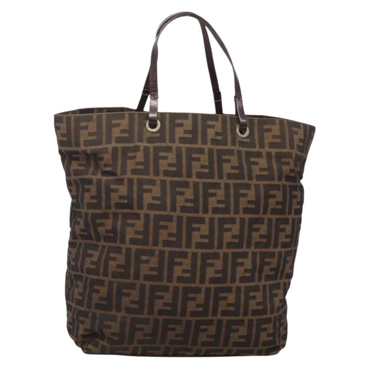 FENDI Zucca Canvas Hand Bag Black Brown Auth ep10459