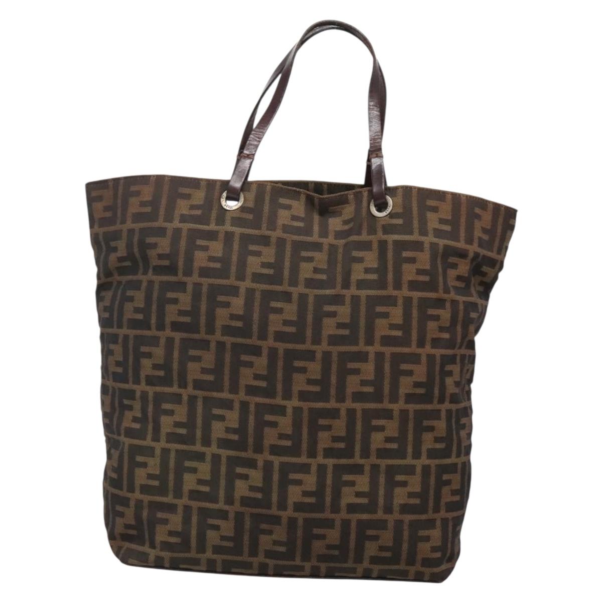 FENDI Zucca Canvas Hand Bag Black Brown Auth ep10459