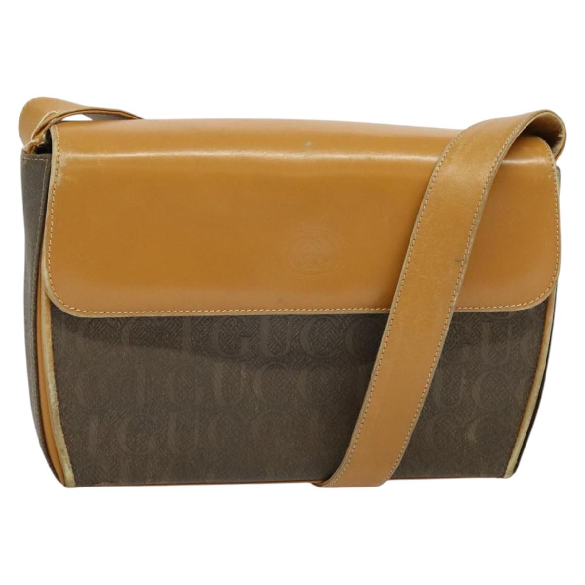GUCCI Shoulder Bag Canvas Leather Brown Gold Auth ep10464