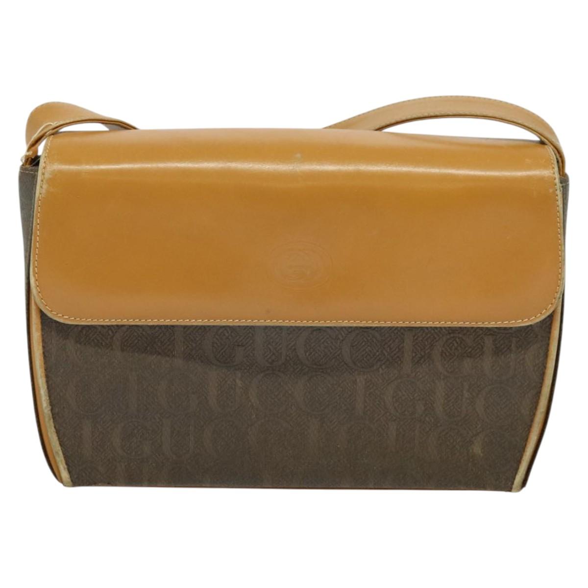 GUCCI Shoulder Bag Canvas Leather Brown Gold Auth ep10464