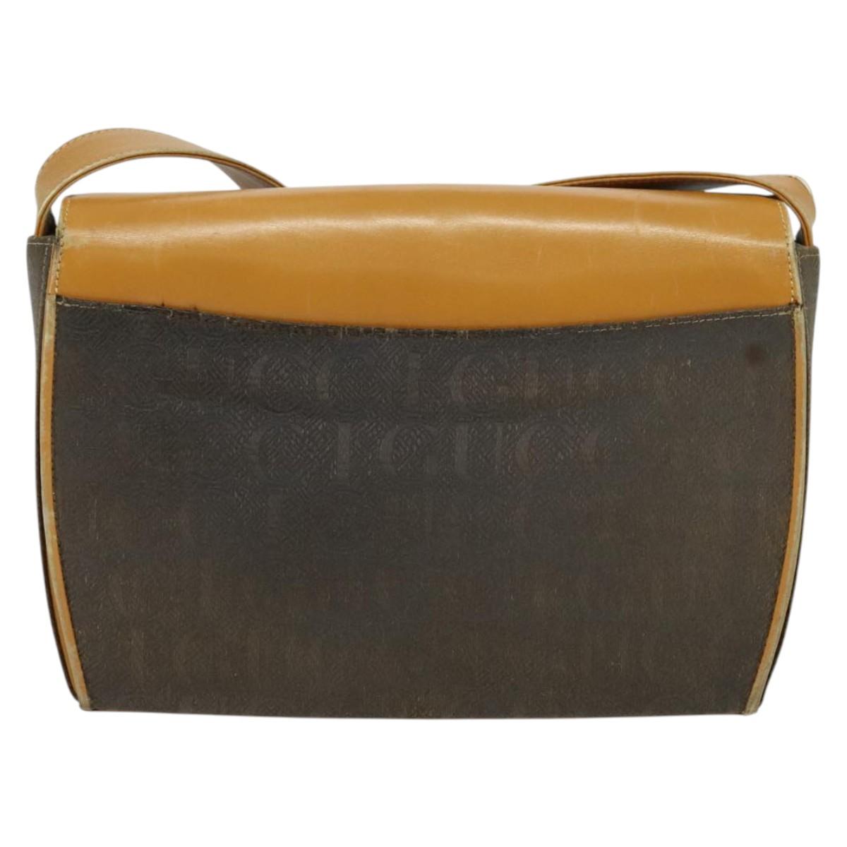 GUCCI Shoulder Bag Canvas Leather Brown Gold Auth ep10464