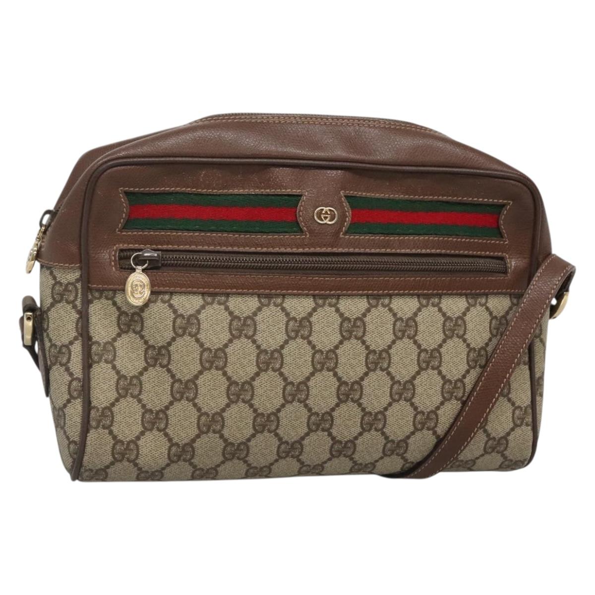 GUCCI GG Supreme Web Sherry Line Bag PVC Beige Gold 001 56 6472 Auth ep10466