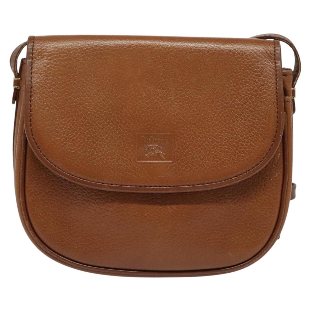Burberrys Shoulder Bag Leather Brown Gold Auth ep10468