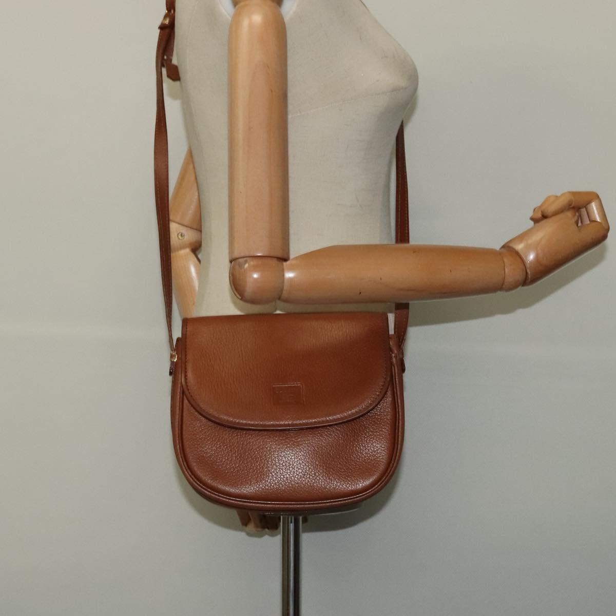 Burberrys Shoulder Bag Leather Brown Gold Auth ep10468